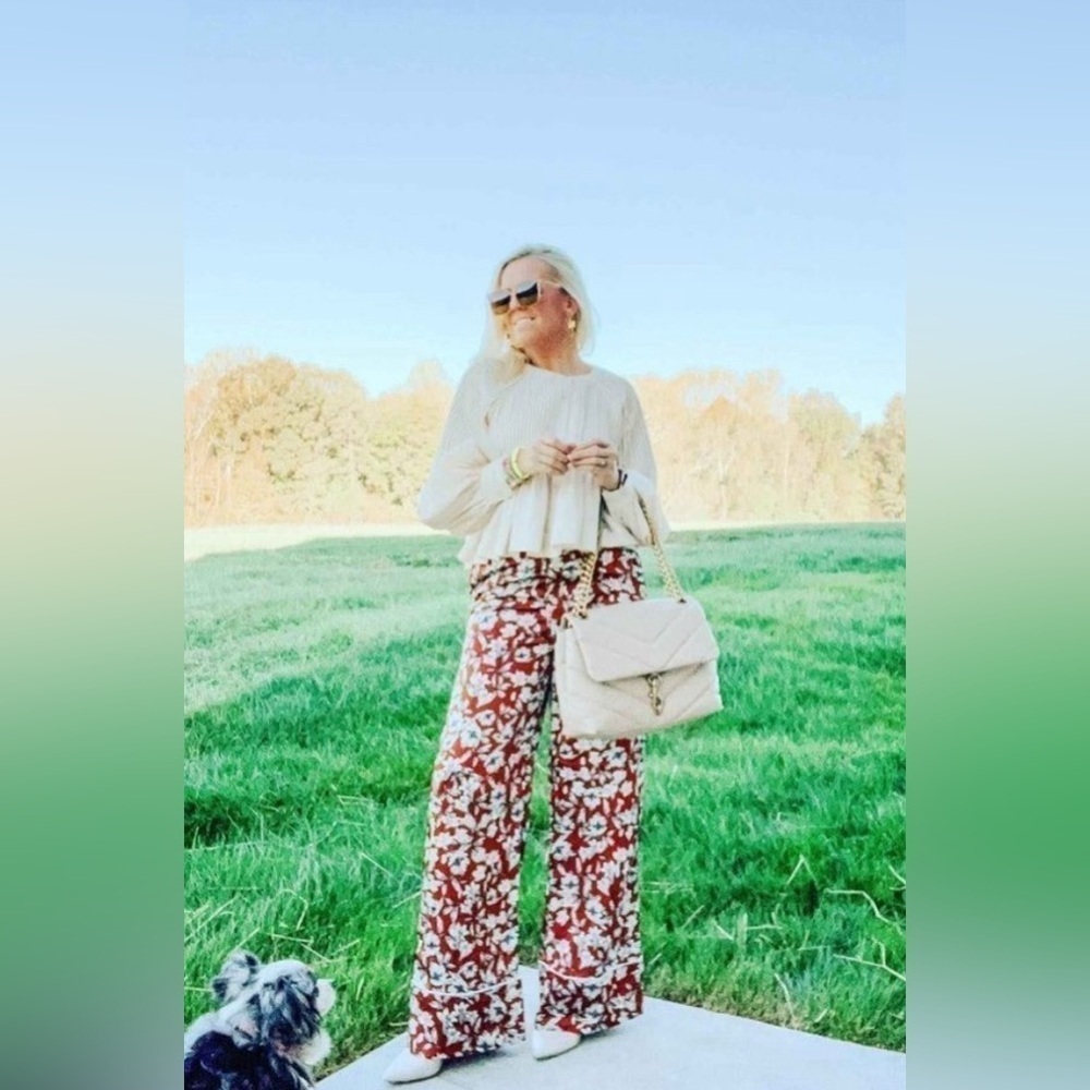 La Ligne X Target | Floral Wide Leg Trouser Pants Brown White Boho Chic Size XS